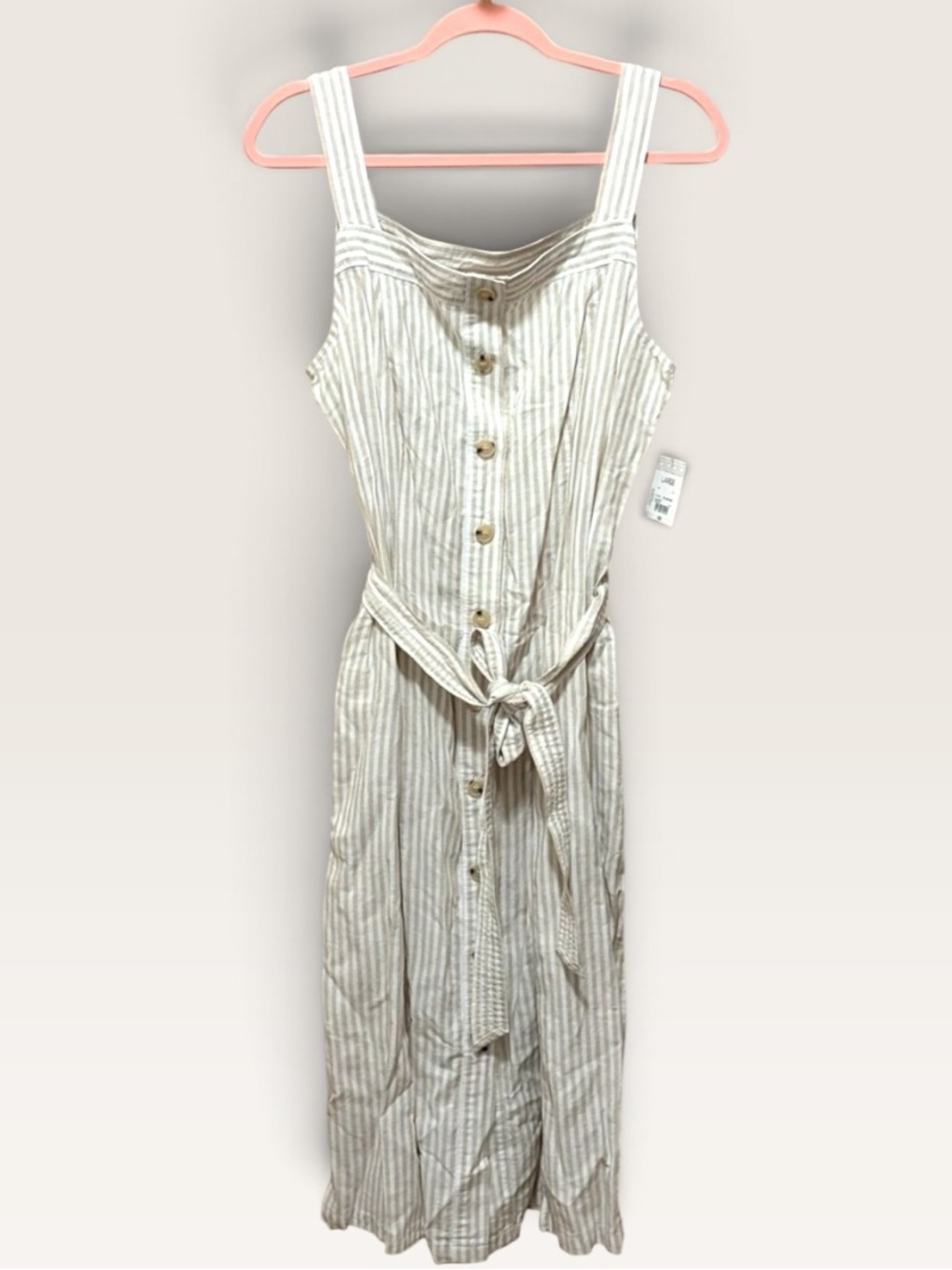 NWT Liz Claiborne Linen Blend Striped Button Front Midi Dress Large